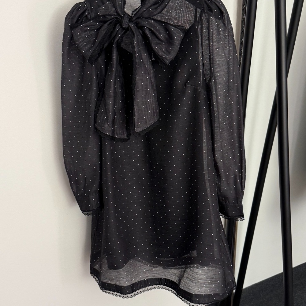 Zimmermann Black Sheer Dot Bow-Front Mini Dress